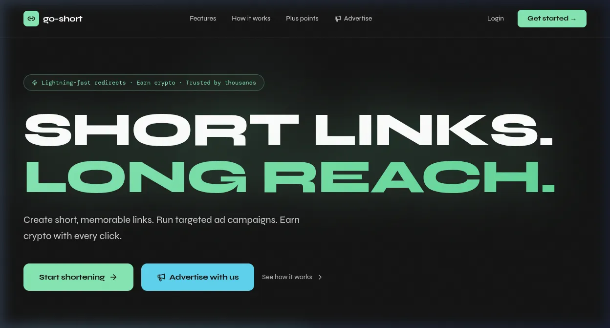 URL Shortener Dashboard showing Web3 Rewards and Analytics - Section 1
